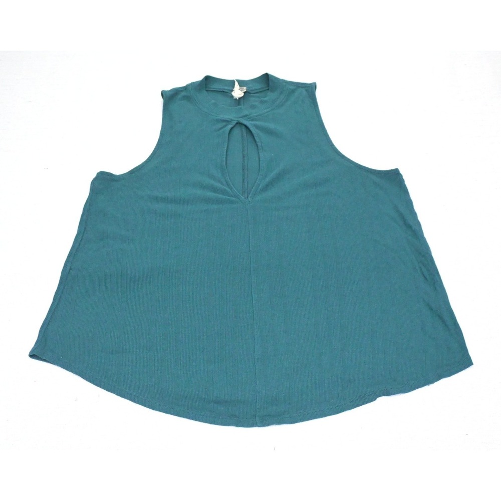 We The Free Womens Teal Sleeveless Swing Top Keyhole Neck A Line Wide Armholes